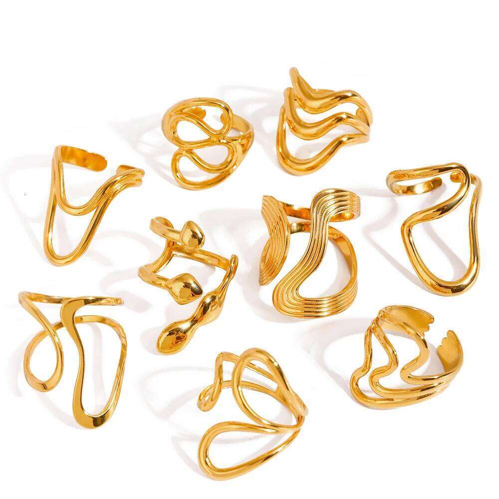 Stainless Steel Irregular Wave Rings For Women Creative Gold Color Adjustable Open Ring Female Jewelry Punk Rapper Anillos Gifts XJ260127