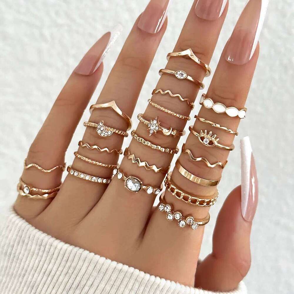 23Pcs Fashion Knuckle Set For Women Crystal Star Moon Eye Wave Gold Silver Color Rings Female Trendy Party Jewelry Gift XJ260127