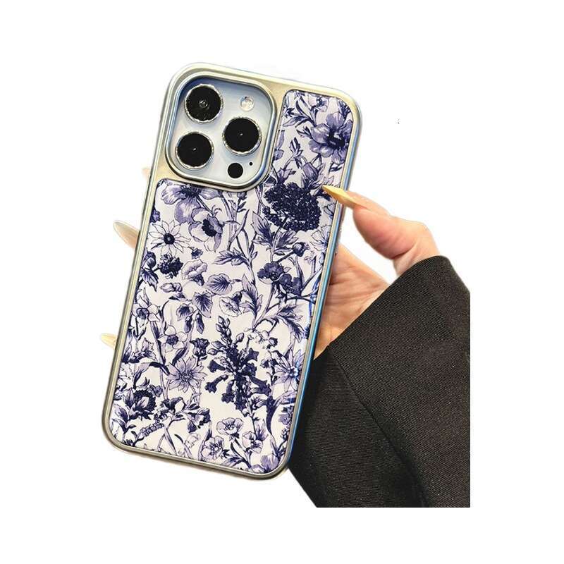 Fresh and Simple Full Screen Flowers Electroplated Phone Case for iPhone 16 Pro Max, Apple 15 Resin Protective Cover 14 S260128
