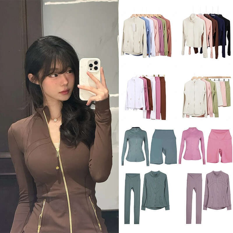 2026 New Polka Dot Luluity Lemona Women Jacket Set Yoga Gym Set Luluity Lemona Jacket High Waist Legging Set Gold Zipper Long Sleeves Luluity Lemona Jacket Sets