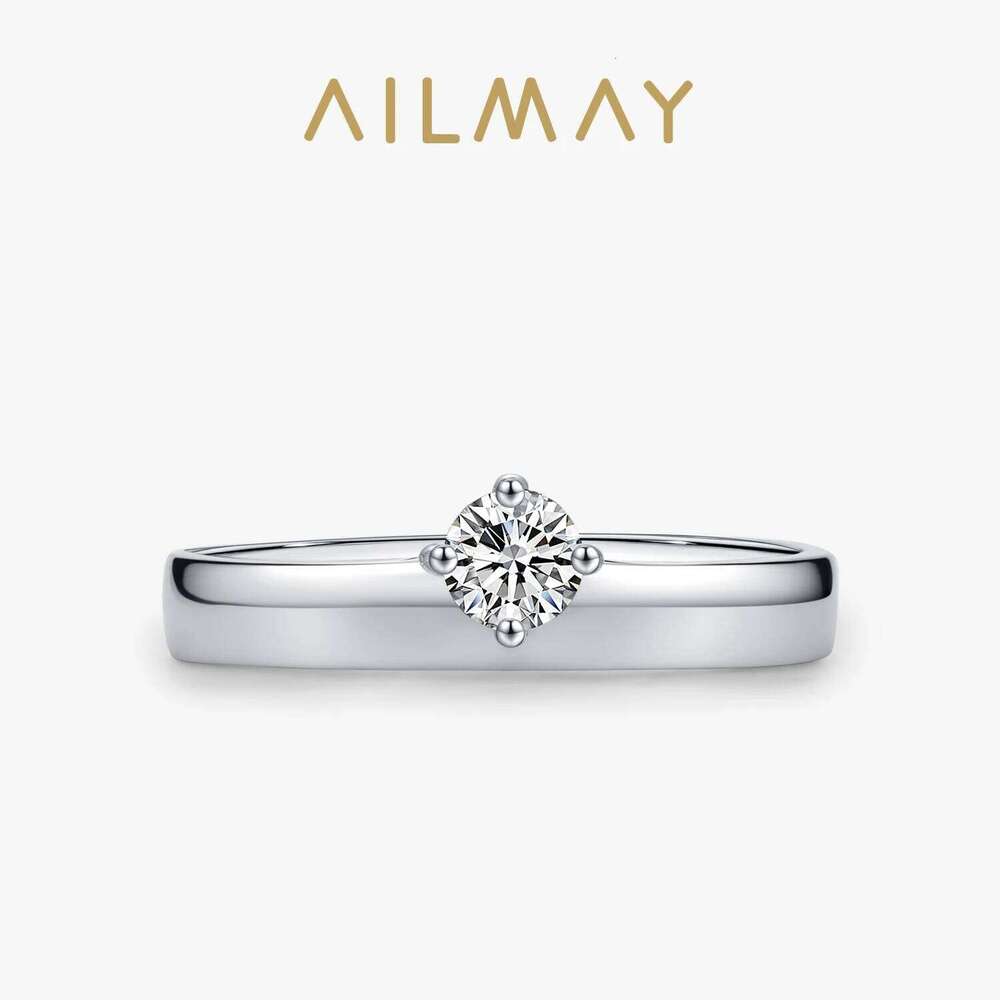 Ailmay Trendy 925 Sterling Silver Round Dazzling Zircon Ring For Women Engagement Wedding Band Promise Rings XJ260127