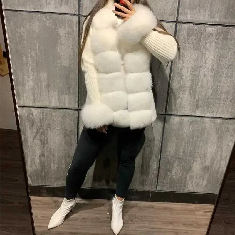 Hot Sales Lady Knitwear Autumn Winter Sweater Women Real Fox Fur Coat Knitted Cardigans with Natural Fur Fashion Streetwear