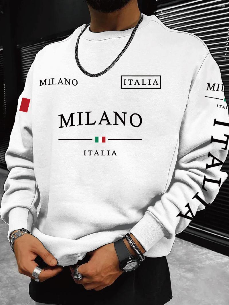Men's Hoodies Round Neck Sweatshirt Black Italian Print And Text Casual Sports