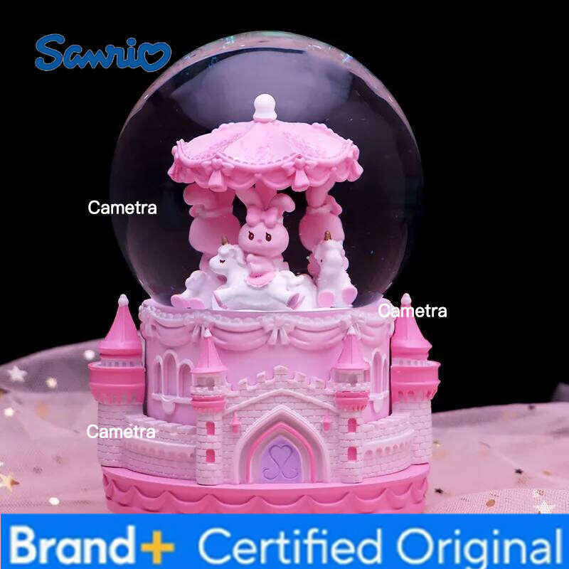 Sanrio Crystal Ball Cartoon Melody Lovers Birthady Gifts Glowing Snowflakes Music Box Home Decoration Desktop Ornament H260128