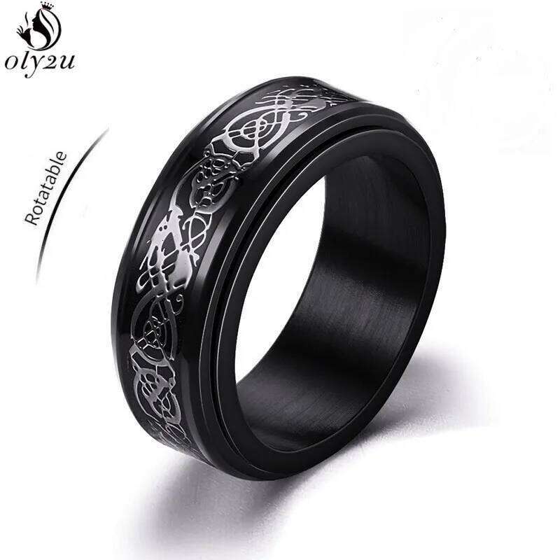 2025 Titanium Steel Black Carbon Fiber Rings Fashion Red Blue Celtic Dragon Ring for Men Women Cool Jewelry Domineering Gifts XJ260127