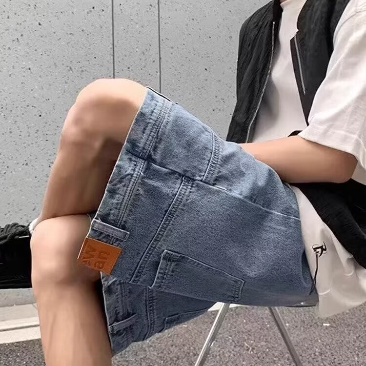 Reverse Wear Denim Shorts for Men Summer New Niche Design Loose Straight Pants Trendy American Style Five-Point Shorts