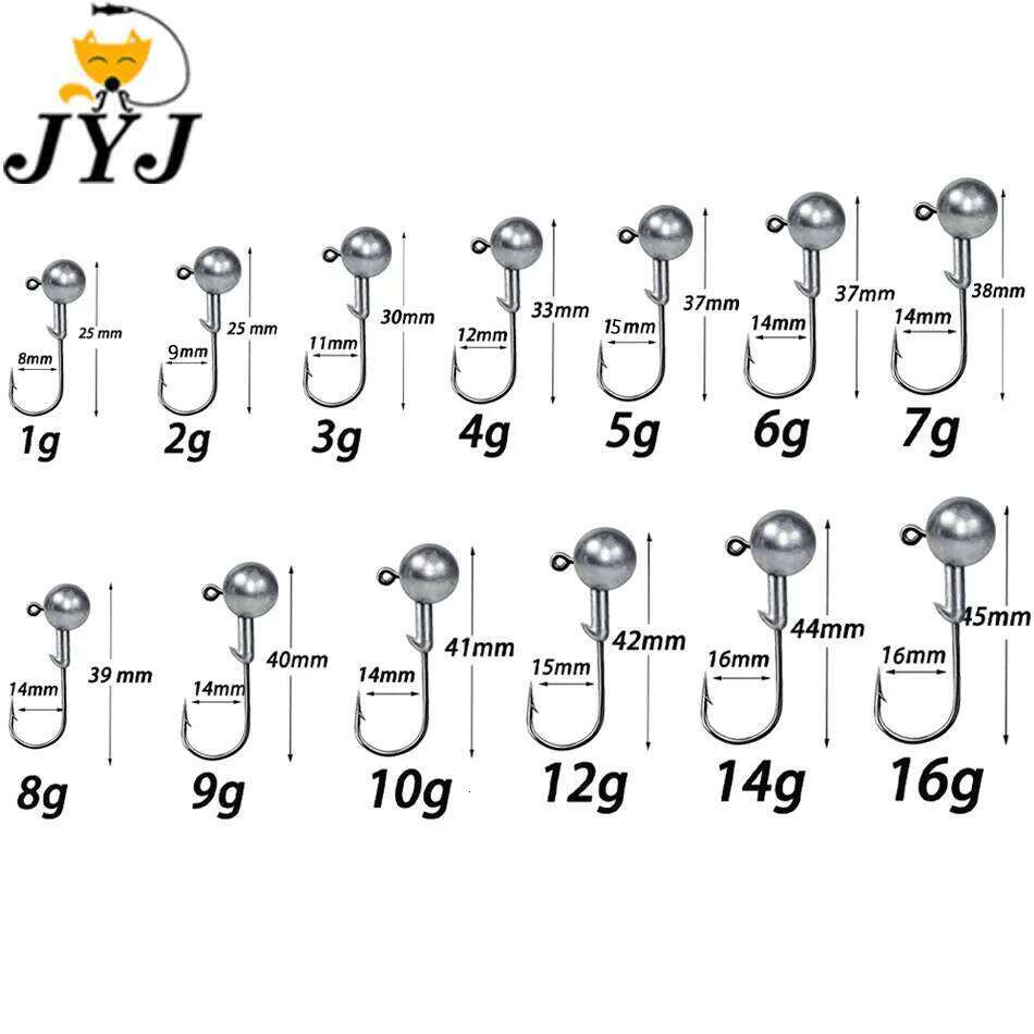 JYJ Jig Head Hook 1g 2g 3g 4g 5g 6g 7g 8g 9g 10g 12g 14g 16g Fish Hooks for Soft Lure Pesca Cranks Bass Rig Tackle Fishhook Z260128