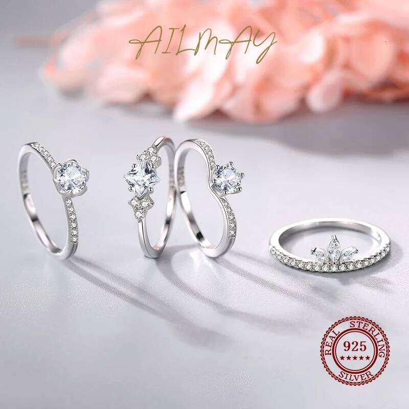 Ailmay 100% 925 Sterling Sparkling Square Cubic Zirconia Finger Ring For Women Wedding Statement Fine Silver Jewelry XJ260127