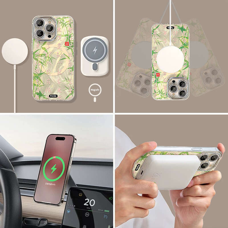 Chinese Style Bamboo Panda Bracelet Compatible with Apple 16 Phone Case 15 Pro Max Feather Veil 13 Magnetic Stand 14 Shockproof S260128