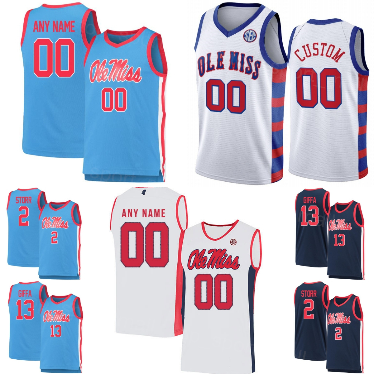 Printed College Basketball Ole Miss Rebels Jersey 0 Malik Dia 2 AJ Storr 6 Ilias Kamardine 23 Patton Pinkins 13 Kezza Giffa 11 Travis Perry 4 James Scott Woman Man Kids