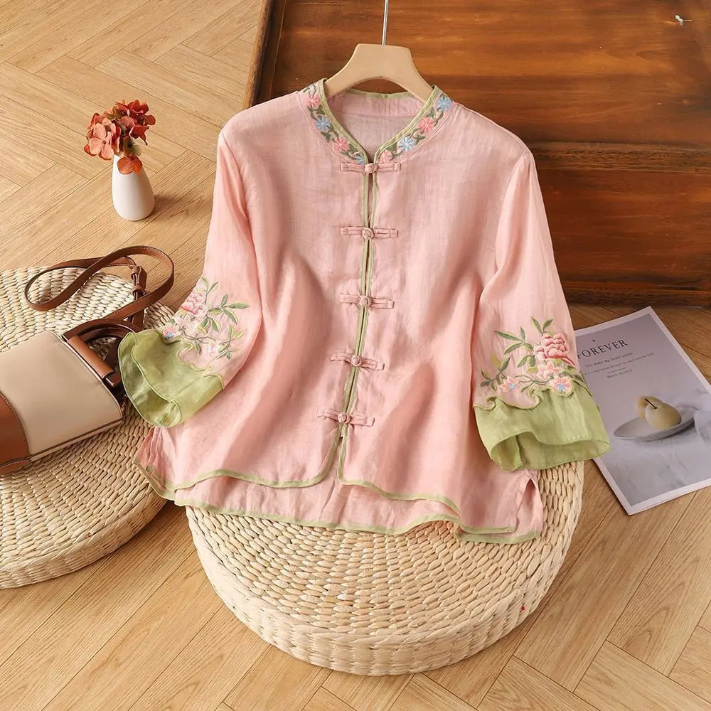 Casual Loose Blouse Shirt Women Clothes Summer Cotton Linen Ladies Tops Tee Blusas Vintage Embroidery Woman Camiseta Mujer 260128