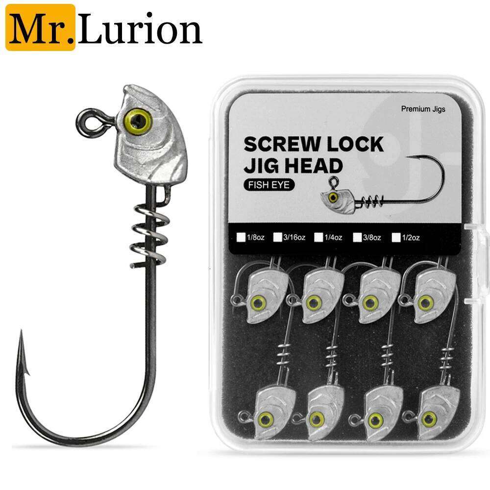 MrLurion 15pcs/Box 3.5g 5g 7g 10g 14g Screw lock jigging head fishing baits ,soft worm lure fishhook wobblers with 3D eyes Z260128