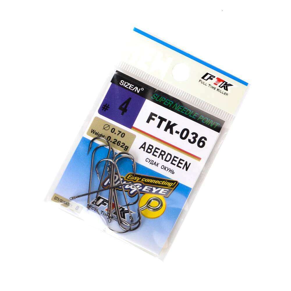 FTK 5-9pcs ABERDEEN With Ring 4/0-10# High Carbon Steel Barbed Fishhook Jig Carp Fishing Lure Worm Hook Z260128