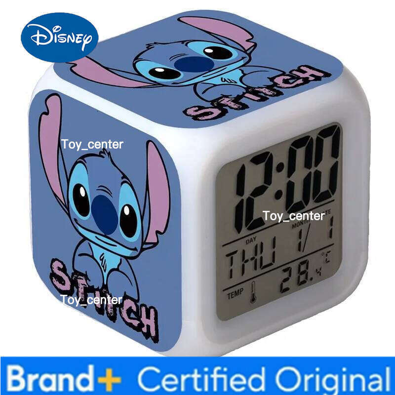 Disney New Cartoon Lilo & Anime Stitch Children's Toys Colorful Color Change Square Alarm Clock Kids Christmas Gift H260128