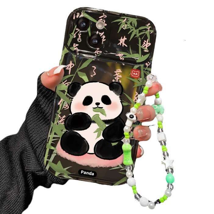 Compatible with Apple 15 Transparent Phone Case iPhone 14 Pro Chinese Style Bamboo Forest Panda Chain 13/12 Flip Cover Mirror S260128