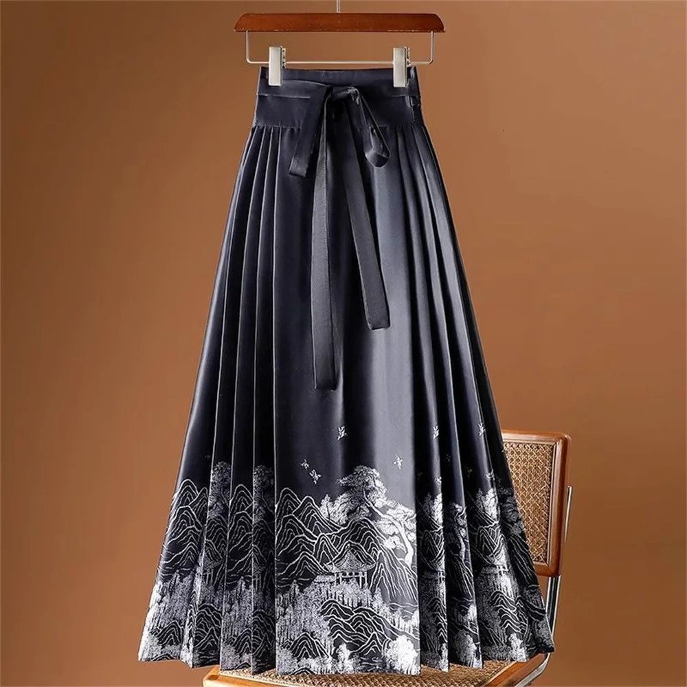 Chinese Style National style Horse-face Skirt Female High Waist Slim Joker Improved Hanfu Antique Plus Size A-line Skirt 260128