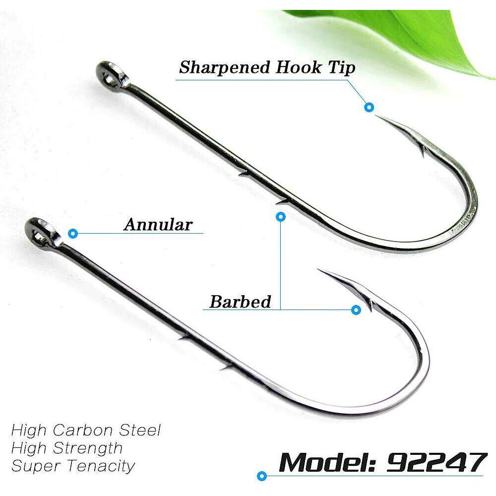 Lot 50pcs Baitholder Fishing Hooks High carbon steel Black fishhook Barbed Annular Sharpened Tip Jig Big Hook Saltwater 4#-9/0# Z260128