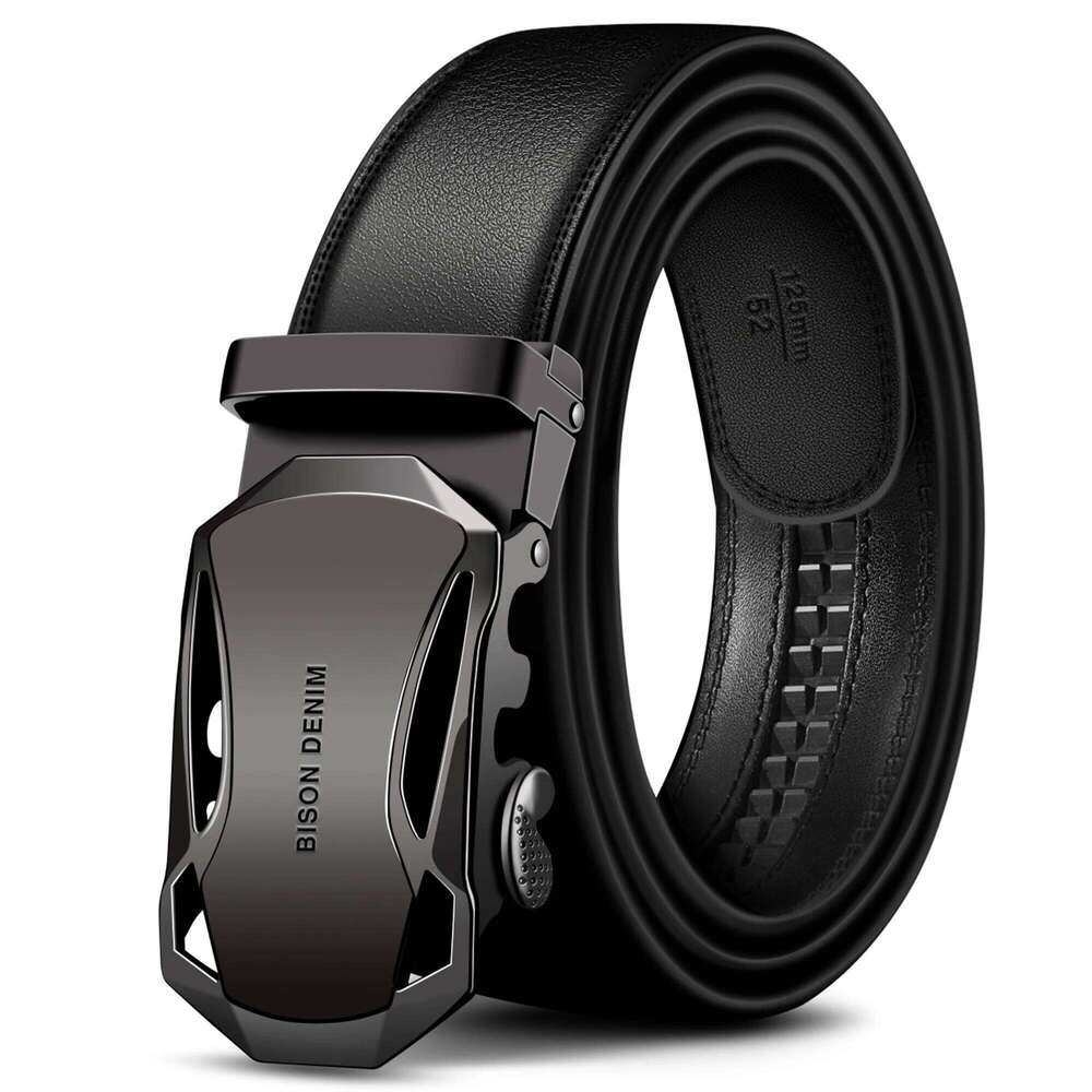 BISON DENIM Men's Automatic Buckle Belt Genuine Leather Male Belts Luxury Brand Business Casual Strap for Jeans 3.4 Width X260128