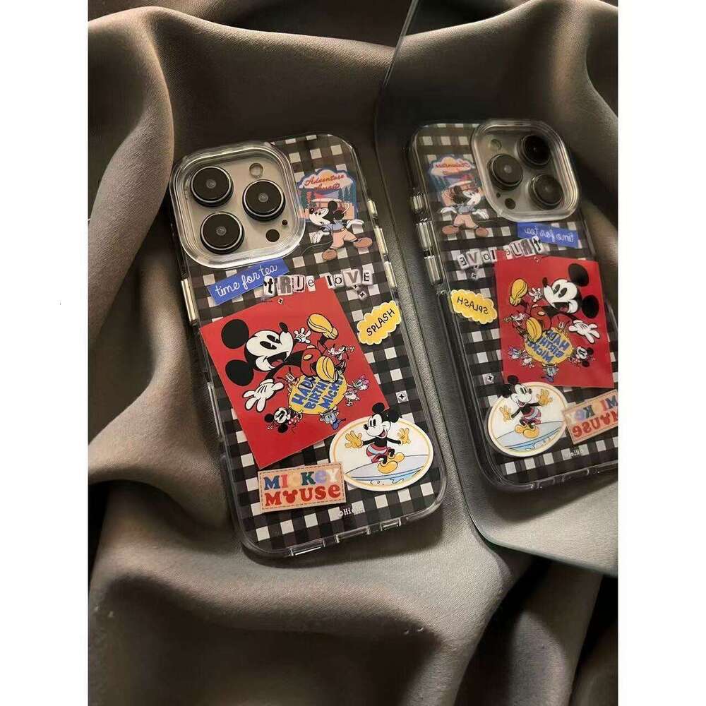 Niche Black and White Checkered Mickey Mouse Compatible iPhone Pro Max Case 14 Apple 15 New 13 Women 16 S260128