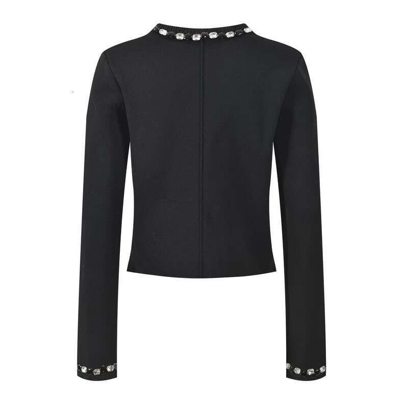 2026 Autumn/Winter New Elegant Retro Round Neck Diamond Solid Color Fashion Knitted Jacket Dress Set