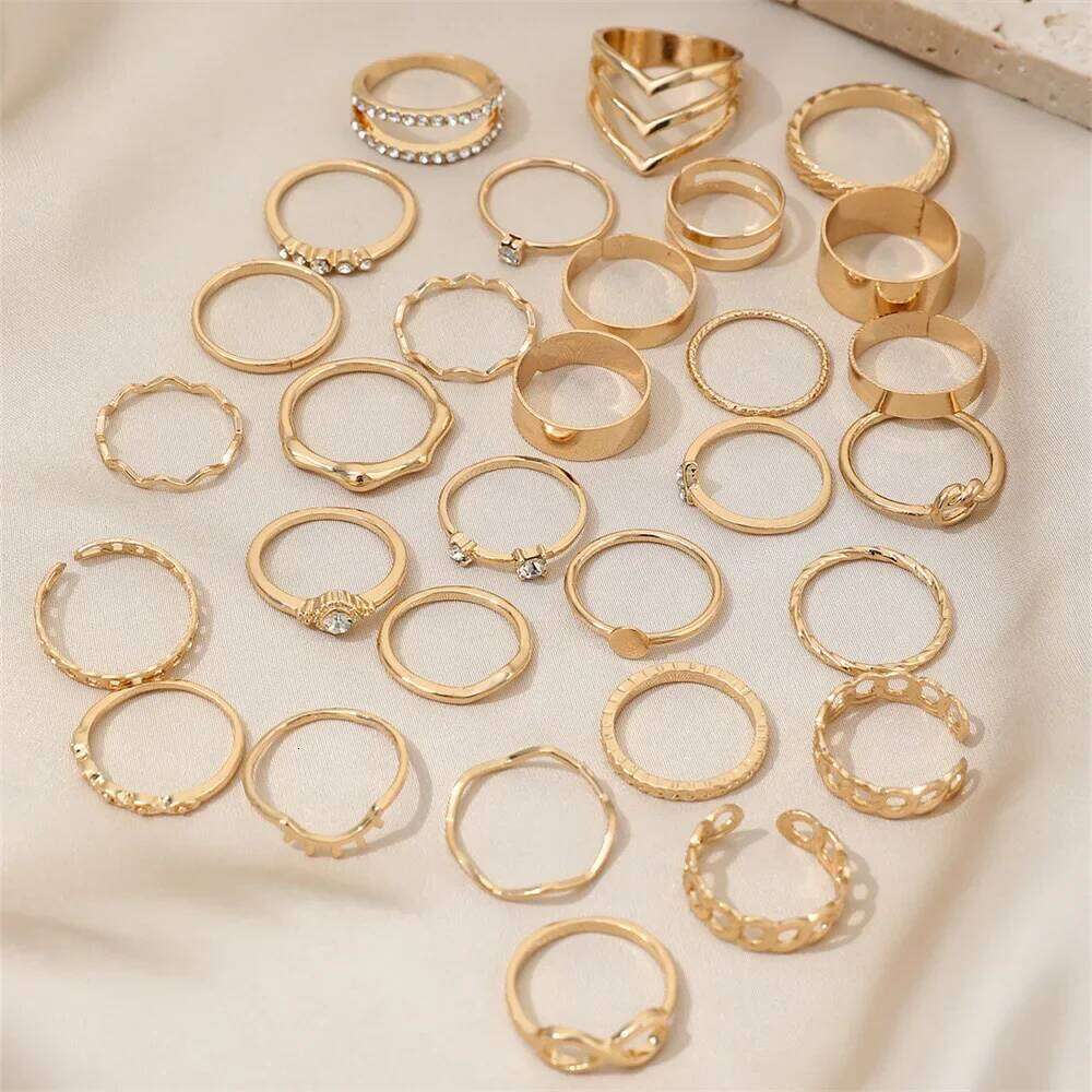 30Pcs Bohemian Geometric Knuckle Rings Set For Women Gold Silver Color Finger Ring Girls Fashion Party Jewelry Accessories XJ260127
