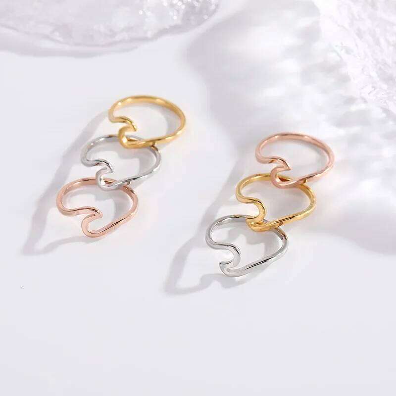 Stainless Steel Rings for Women Men New Simple Design Sea Wave Shape Ring Size 5-10 Surf Wavy Jewelry Accessories XJ260127