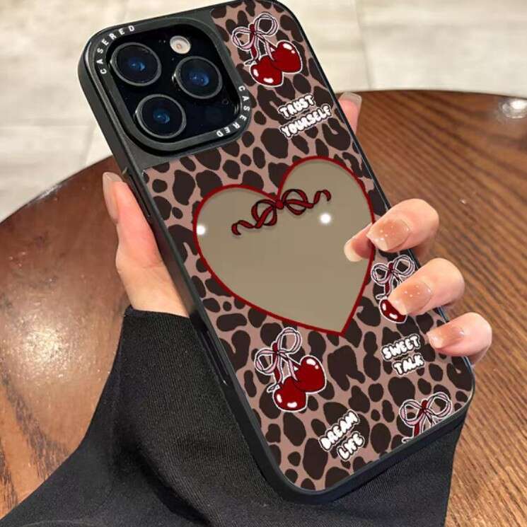 Suitable for iPhone 16/17 Pro Max Leopard Kitty 15 Phone Case Ins Apple 13 Makeup Mirror Bowknot S260128