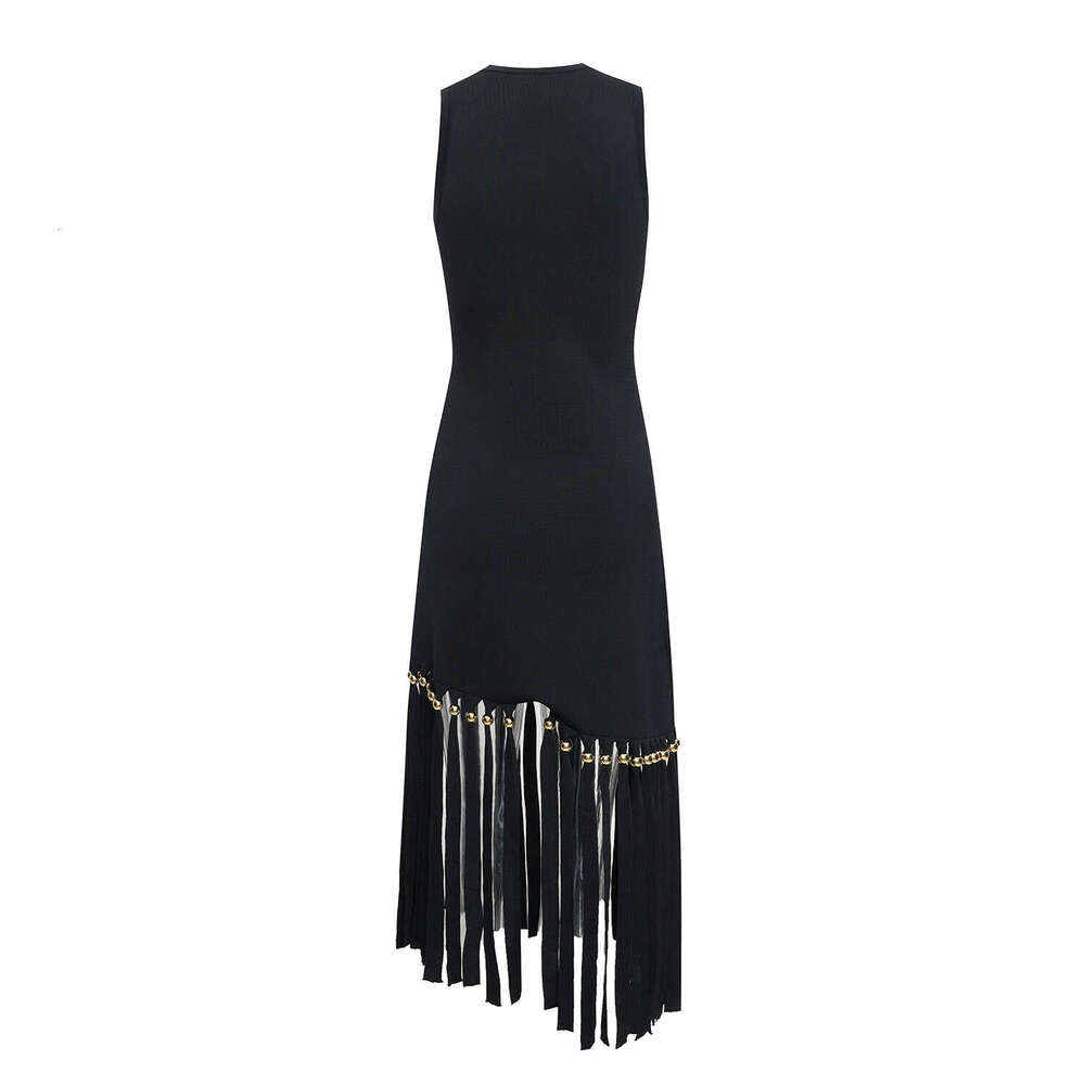 2026 Spring French Elegant Black High end Style Tassel Knitted Vest Dress for Women