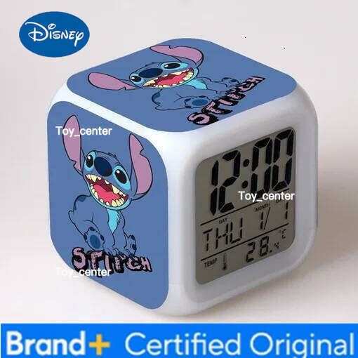 Disney Cartoon Lilo & Anime Kawaii Stitch Toys Colorful Color Change Square Alarm Clock Kids Christmas Gift H2601281