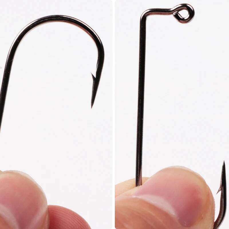 50pcs High Carbon Steel Fishhook Black 90 Degree Aberdeen Offset Jig Fly Tying Strong Wire Fishing Hooks Sea Ocean Accessories Z260128