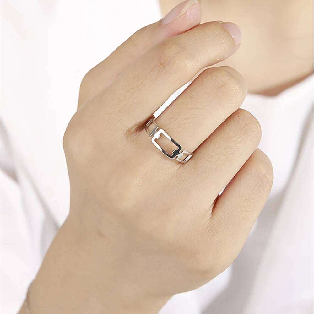 Skyrim Simple Rectangle Chain Women's Ring Kpop Stainless Steel Rose Gold Color Finger Rings Fashion Jewelry Gift Wholesale XJ260127