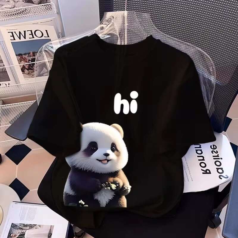 Panda Pure Cotton T-Shirt Short Women 2026 Summer New Fashion Stylish Loose Slimming Top Half Sleeve Tee