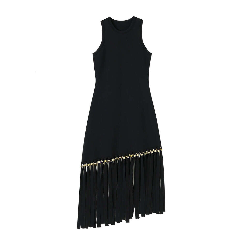 2026 Spring French Elegant Black High end Style Tassel Knitted Vest Dress for Women