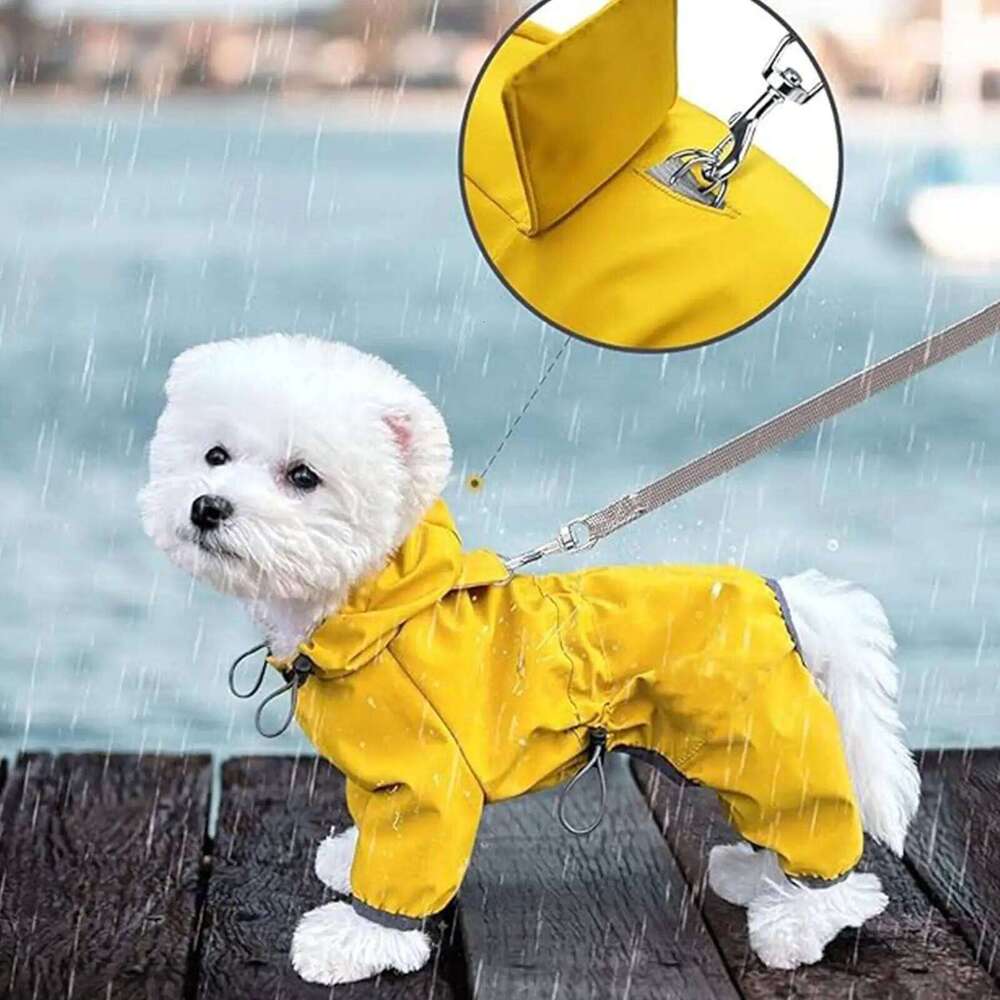 Waterproof Dog Raincoat High-Visibility Yellow Adjustable Jacket Lightweight Protection For Pets Rainy Snowy Day Walks & Outdoor XJ260127