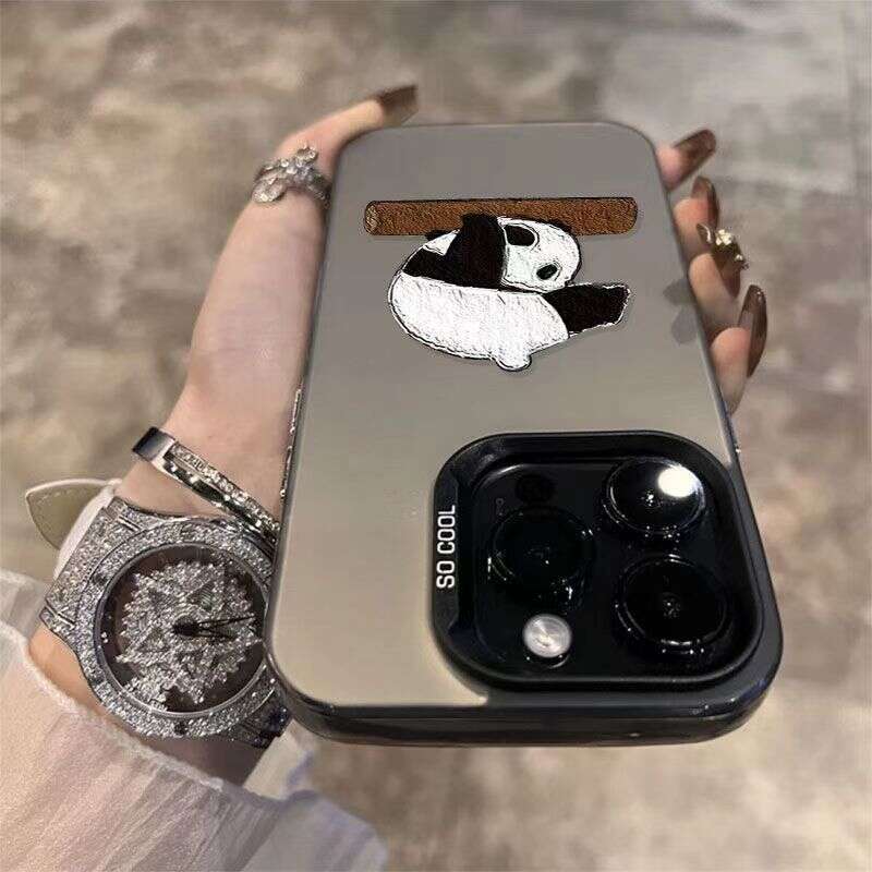 Compatible with Apple 16 Phone Case 15 New High-end Feel Silver Laser Panda Niche Full Protection Anti-drop Cartoon S260128