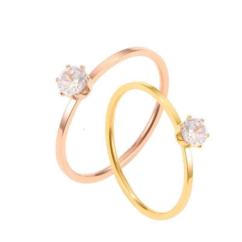 Solitaire Ring Stainless Steel Korean Fashion Thin Pinky Rings with AAA+ Cubic Zirconia Gold Plated Jewelry for Women KBR111 XJ260127
