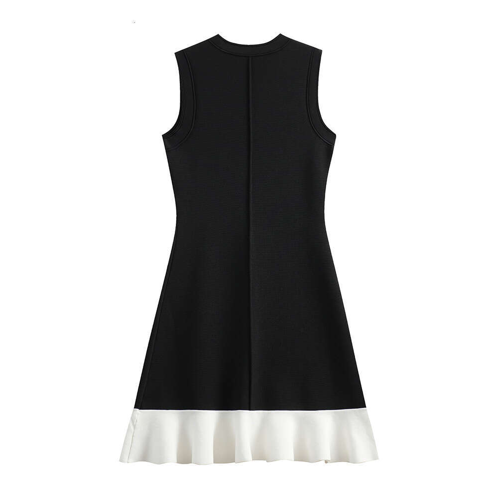 Designer Style Women's Sleeveless 2026 Summer New Elegant High Waist Ruffle Knitted Patch Dress