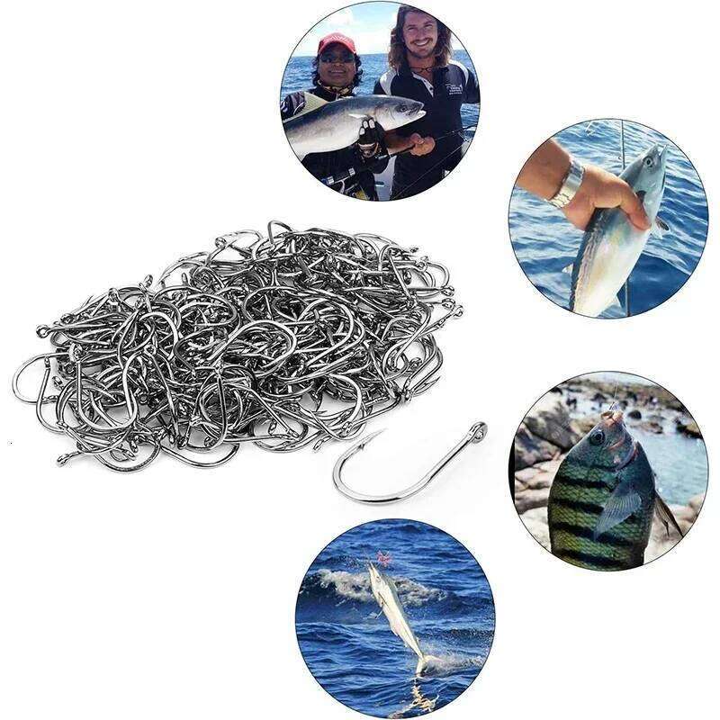 Carbon Steel Fishing Hooks Strong Sharp Silver Circle Fishhook 3#-12# Jig Barbed Pesca Portable Lure Bait Tackle 50-1600Pcs/Box Z260128