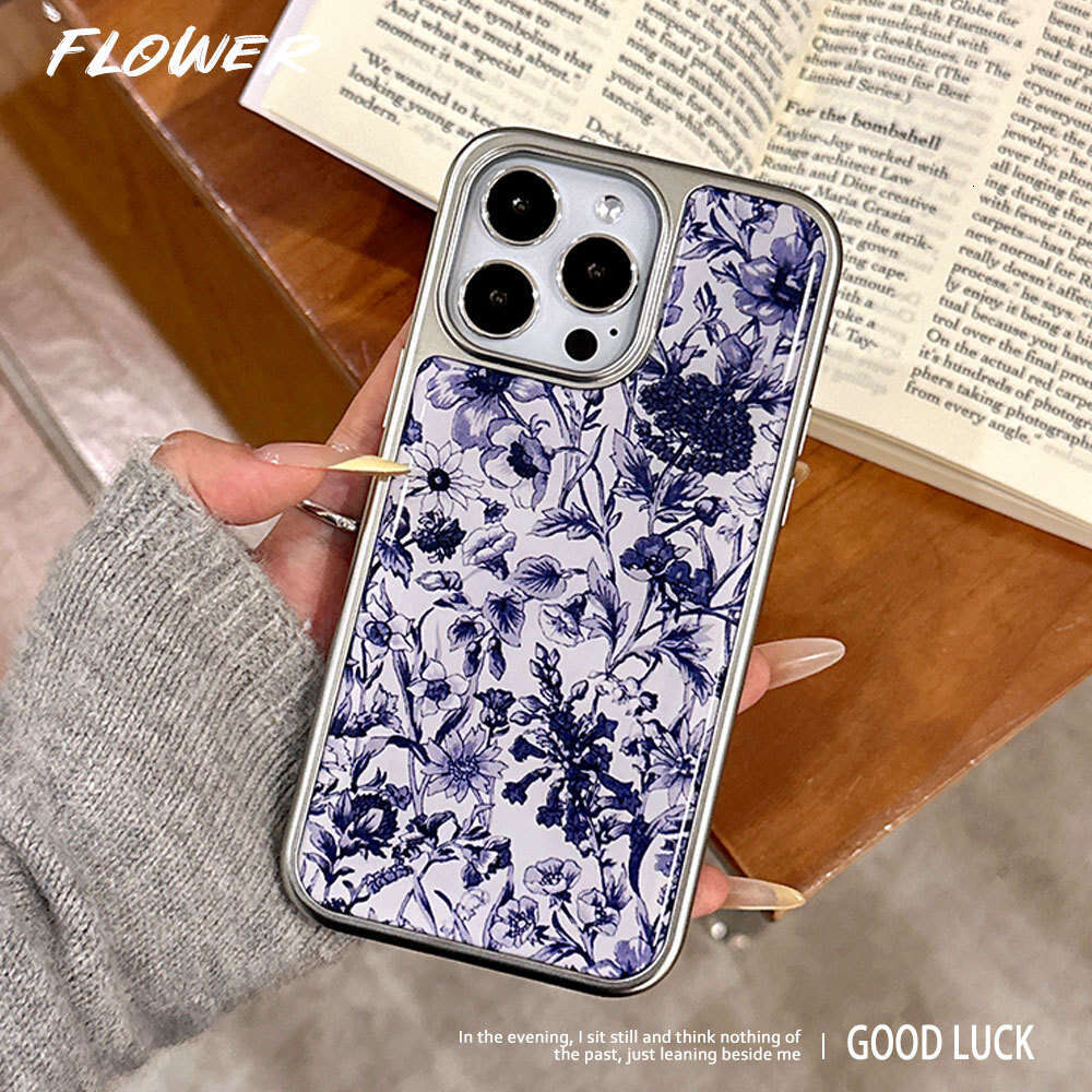 New National Style Compatible with iPhone 16 Blue Transparent Flower Electroplated Epoxy Apple 14 PM Phone Case S260128