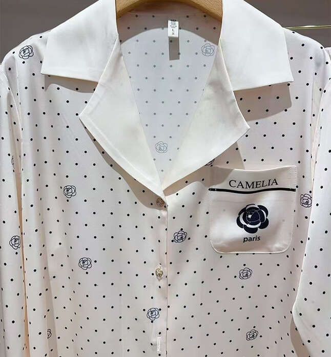 Homewear Women's Pajamas Early Spring Ice Silk Polka Dot Camellia Light Long Sleeve Comfortable Loungewear Set