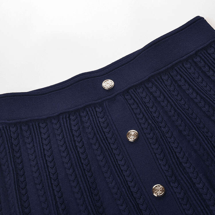 2026 Spring/Summer New Dark Blue French Multi functional Elegant Commuter Hollow Knitted Half Skirt Women's Wear