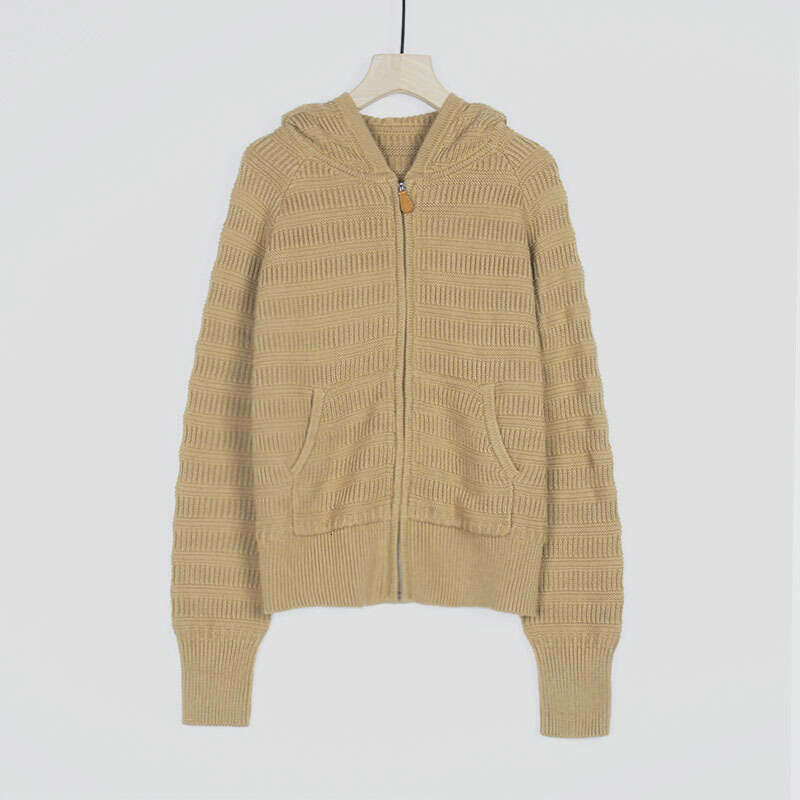 2026 Autumn/Winter Home Cotton Cashmere 3D Texture Double Head Zipper Hoodie Multi functional Thick Knitted Sweater