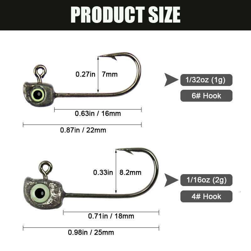 50PCS Primary Color Luminous Fishing Hooks Eye Bass Trout 1/32 1/16 oz Fishhook Crappie Tools Accessories Lure Supplies Z260128