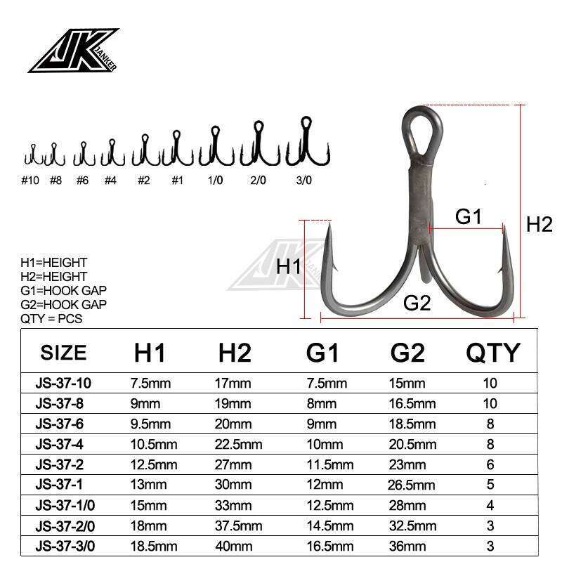 JK JS-37 Triple Gray Color 3X Strong Treble Hooks super antirust Fishhook Fishing Tee Hook#10~#1.1/0 2/0 3/0 Seafishing Z260128