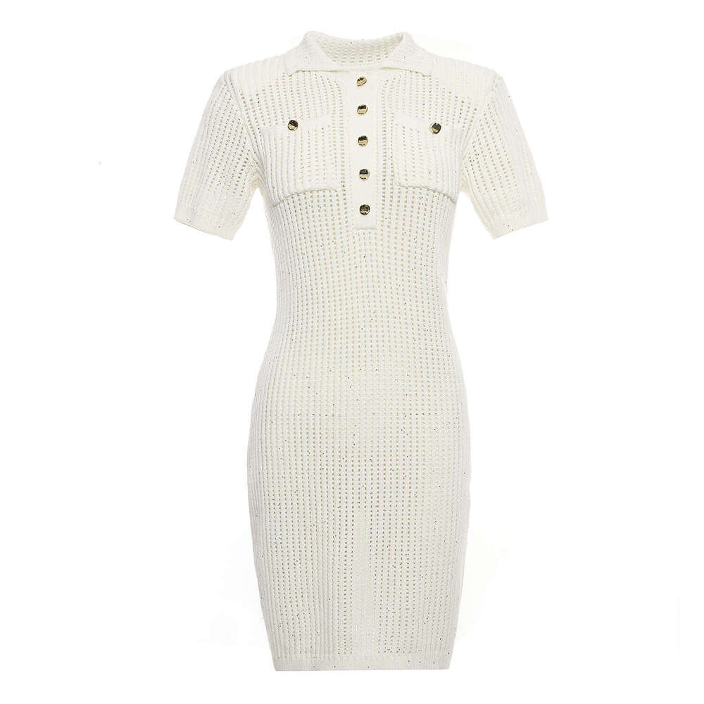 2026 summer new mermaid sequin elegant style slim fit lapel women's knitted dress