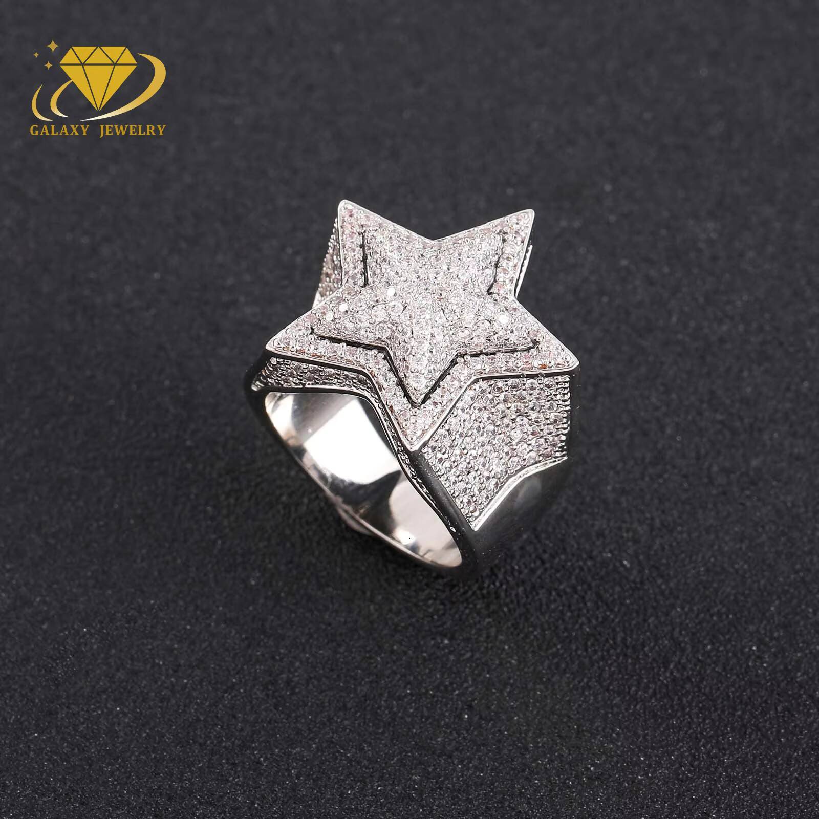 Pass Diamond Tester Fancy Shape Mossanite Star Ring Iced Out 925 Sterling Silver D Vvs Moissanite Hip Hop Ring