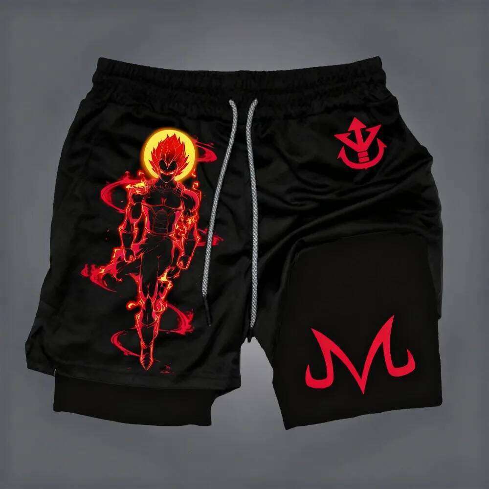 Dragon Ball Men's Double-layer Son Goku Summer Anime Fake Two-piece Sports Fitness Quick-drying Shorts Oversize Y2k Pants X260128