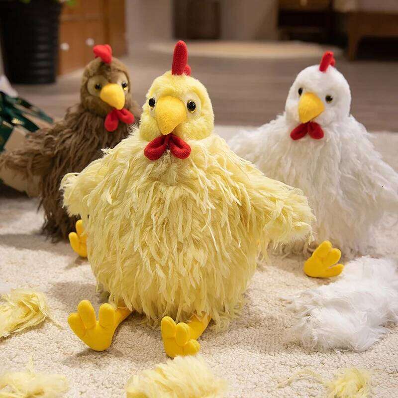 28cm Fluffy Rooster Plush Long-Hair Cute Chicken Stuffed Animal, Super Soft Kawaii Birthday Gift for Kids&Farm Lovers Home Decor Y260128