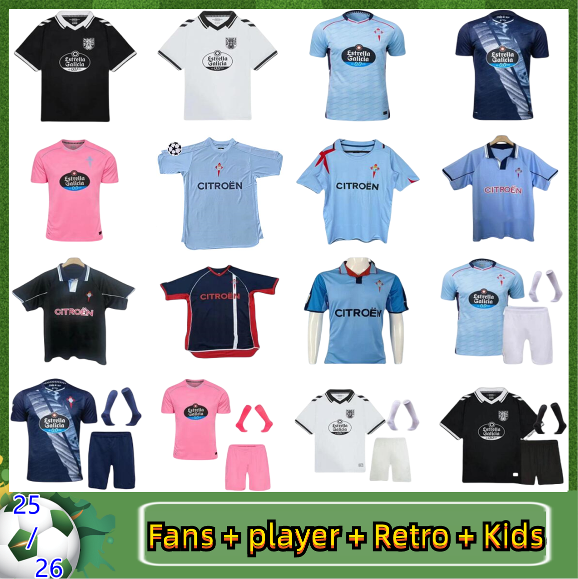 25 26 Camiseta Celta de Vigo soccer jerseys IAGO ASPAS B.IGLESIAS WILLIOT Retro 97 98 99 00 01 02 03 04 05 06 Oliveira Dos Cen Anos HUGO MALLO 100th football shirts kids kit
