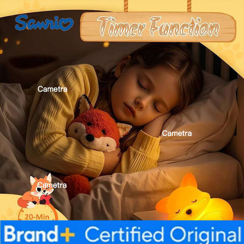 Sanrio Fox Night Light, Squishy Silicone Lamp Novelty Gifts, Rechargeable Dimmable Timer Bedside Touch Nightlight for Breastfeeding H260128